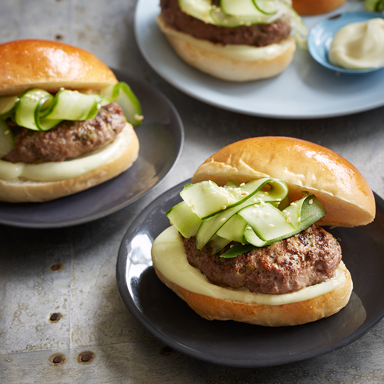 Miso beef burgers with wasabi mayonnaise