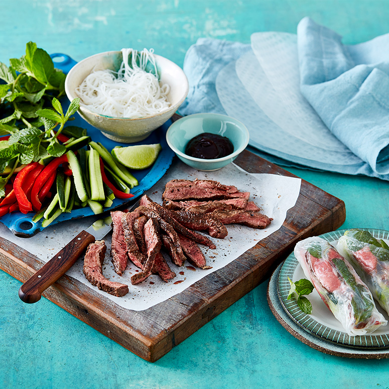 Beef rice paper rolls